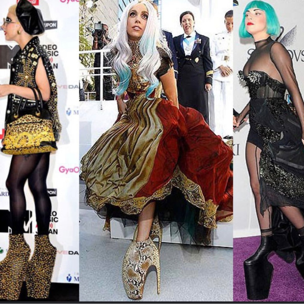 LADY GAGA ♥s Nicholas Kirkwood Leather/Floral Velvet Platform Wedge $1280 MSRP - Picture 2 of 8